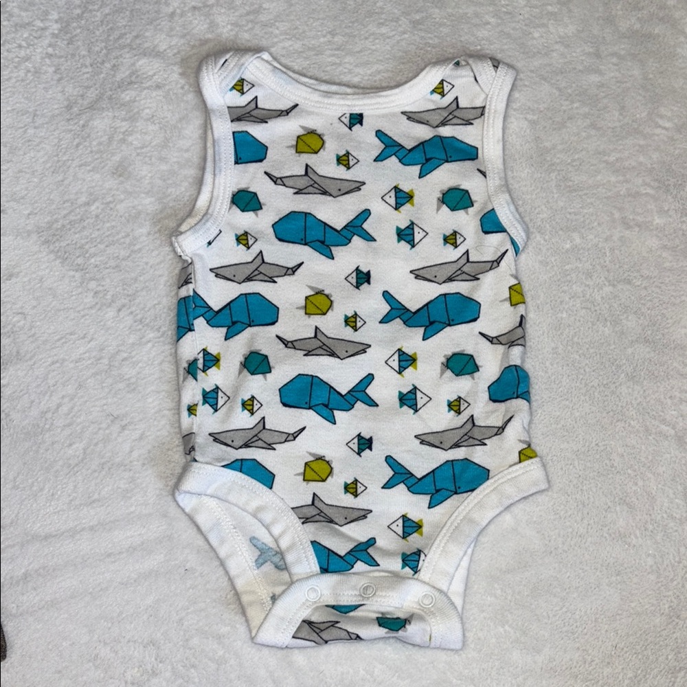 Koala Kids Blue and Gray shark Bodysuit with Aquatic Theme 0-3 months 🦈